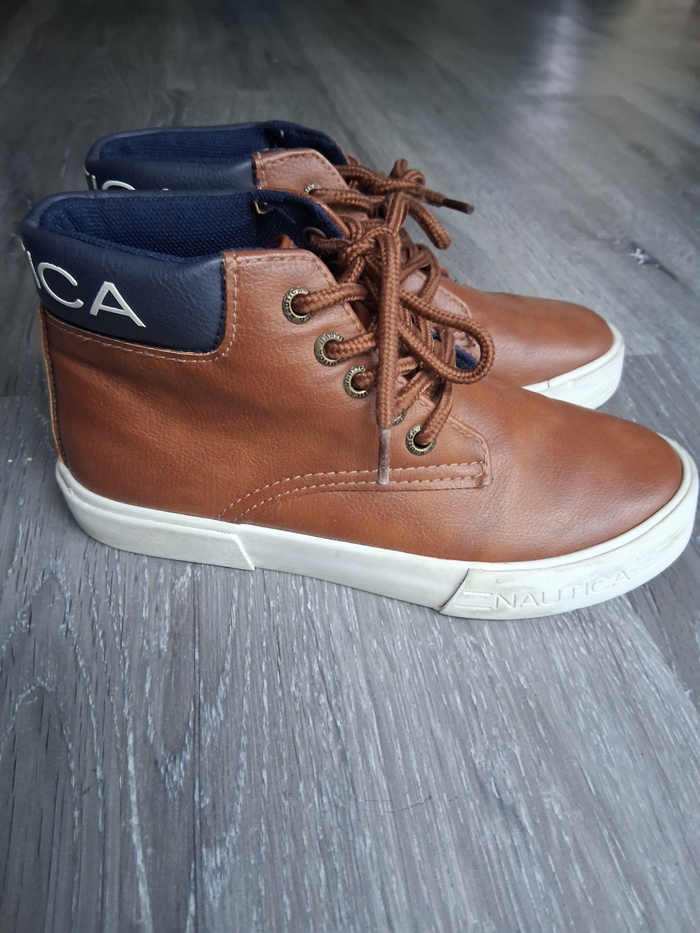 Nautica Wharf Harbour Tan/Navy Leather High-Top Kids Boots Size 12 KB0838